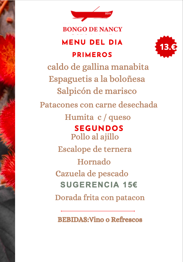 Menú del día de restaurante Bongo de Nancy